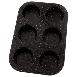 Pradel Excellence - Muffinform für 6 Muffins aus Karbonstahl, Antihaftbeschichtung – Backzubehör für die Zubereitung von Speisen, backofen- und spülmaschinenfest, 26,5 x 18 x 3 cm, Schwarz