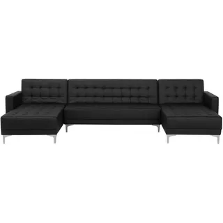 Beliani Schlafsofa U-förmig Kunstleder Schwarz Aberdeen , Textil , U-Form , 348x83x168 cm , Wohnzimmer, Sofas & Couches, Wohnlandschaften, Wohnlandschaften in U-Form