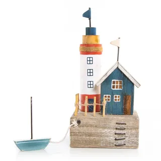 Logbuch-Verlag Maritime Deko Figur Haus & Leuchtturm am Meer - Holzdeko für Badezimmer Hotel Restaurant 26 cm