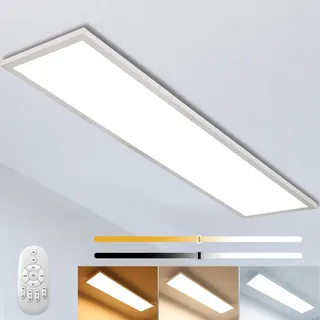 Dimmbar LED Deckenleuchte Panel 120x30 cm mit Fernbedienung, 40W Super Deckenpanel Lampe mit Starker Leuchtkraft Licht, 2700K - 6500K Warmweiß Naturweiß Kaltweiß Lampe für Büro Werkstatt Wohnzimmer