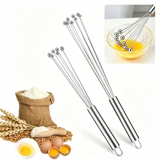 2 Stück 304 Edelstahl Kugelbesen Set Handrührbesen mit Kugeln 8 Drähte 25+30cm für Blitzmix-Effekt als Sahnebesen Schneebesen Edelstahl zum Schlagen Rühren Mischen