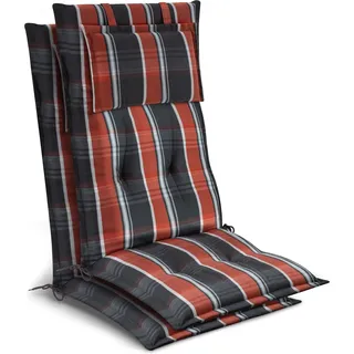 Beautissu 2x Gartenstuhlauflage Hochlehner 120x50x7cm Grau-Orange-Weiß-Kariert