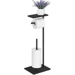 smusei Toilettenpapierhalter mit Ablage, Platzsparend Toilettenpapierhalter Stehend Holz klorollenhalter WC klopapierhalter Aufbewahrung mit Platz für 4 Reserverollen