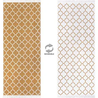 jimri Teppich Läufer - Boho Kelim Teppich, Wohnzimmerteppich, Schlafzimmer, und Küchenteppich, Flur Teppich, 60 x 180 cm Morocco-Gold-Weiß, - Gold