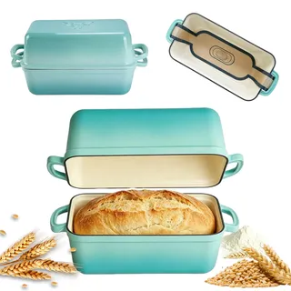 5.68 L Gusseisen Brotbackform,Brotbacktopf mit Deckel,Gusseisen Topf Brot Backen,Brotformen zum Backen,Emaille Brotbackformen für Sauerteig,Robuste Brotbackformen zum Brotbacken im Ofen(Seeblau)