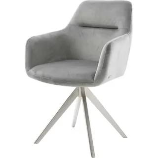 DeLife Esszimmerstuhl Pejo-Flex Samt Grau Kreuzgestell kantig Edelstahl Taschenfederkern