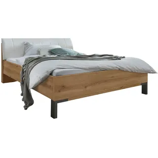 Dieter Knoll Bett , Weiß, Eiche Bianco , Metall , 200x200 cm , ISO 9001, Made in Germany , gepolstertes Kopfteil, in verschiedenen Größen erhältlich , Schlafzimmer, Betten, Doppelbetten