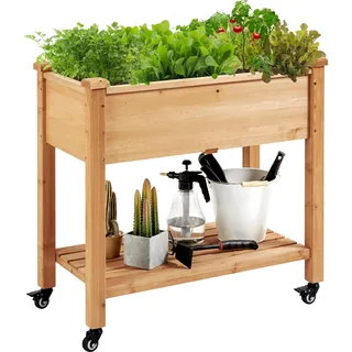 Yaheetech Hochbeet mit Rollen & Ablageboden 87 x 47 x 83,5 cm Braun