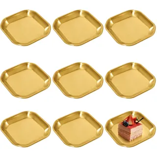 Mocifa 8 Stück Goldene Teller Edelstahl, 12 x 12 cm, Servierteller Gold | Quadratischer Vorspeisenteller Gold, Kleine Goldene Teller Edelstahl, für Vorspeisen, Dessert, Sushi, Snacks, Salate, Obst