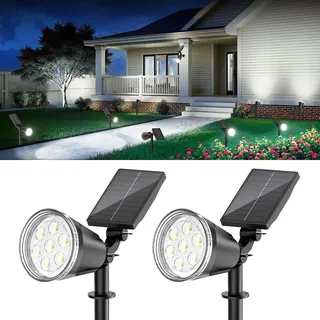 GEARLITE Solarlampen für Außen Garten, Warmweiß Solar LED Strahler Außen mit 1500 mAh Batterie, 1200 Lumen Solarleuchten für Außen mit IP65 Wasserdicht für Gartendeko Blumen Fußweg (Weißes Licht, 2)