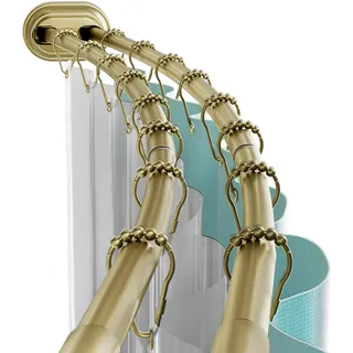 Zenna Home Doppelte gebogene Spannungs-Duschvorhangstange, ohne Bohren, verstellbar 127 bis 183 cm, einfach zu installieren, doppelte Duschstange, rostfrei, Gold