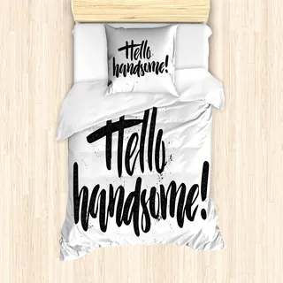 ABAKUHAUS Hallo Mantele, Hipster Valentines Slogan, Milbensicher Allergiker geeignet mit Kissenbezügen, 135 cm x 200 cm - 80 x 80 cm, Schwarz-Weiss - Schwarz