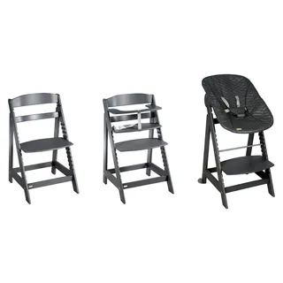 Treppenhochstuhl Born Up, Set 2in1, Graphit gesteppt, Hochstuhl mit Liegefunktion, ab Geburt