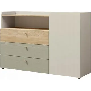Tkmoebel Jugendkommode YUKI 8 140x93x40cm grau-beige/geölte Eiche/Eukalyptus