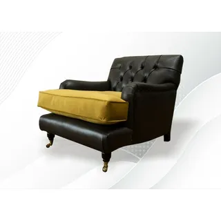 JV Möbel Chesterfield Ledersessel Club Lounge Schwarz Couchen - Schwarz, Gelb