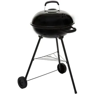 Holzkohlegrill Carmensa 43 cm aus Stahl mit abschließbarem Deckel, Rollen und Ablagefläche für Balkon oder Terrasse - Schwarz
