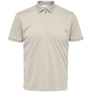 SELETED Homme Herren SLHFAVE Zip SS Polo Poloshirt, Oatmeal, L