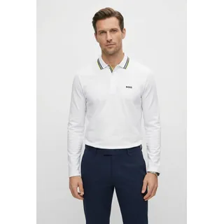 Langarm-Poloshirt BOSS GREEN "Plisy", Herren, Gr. XXL, open weiß112, Jersey, Obermaterial: 100% Baumwolle, regular fit hüftlang, V-Ausschnitt, eingesetzt normaler Saum, Shirts Langarm-Poloshirt, mit Streifen am Kragen