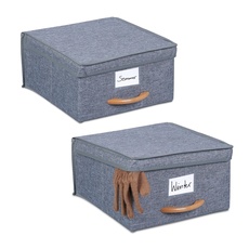 Bild Aufbewahrungsbox 2er Set, je 12 l, Faltbox mit Deckel, Ordnungsbox aus Stoff, Faltbarer Regalkorb, Griff, grau
