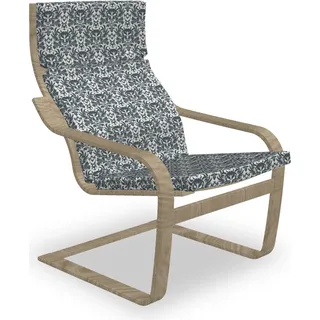 ABAKUHAUS Schädel Poäng Sessel Polster, Schädel in Flora, Sitzkissen mit Stuhlkissen mit Hakenschlaufe und Reißverschluss, Charcoal Grau und Weiß - Grau