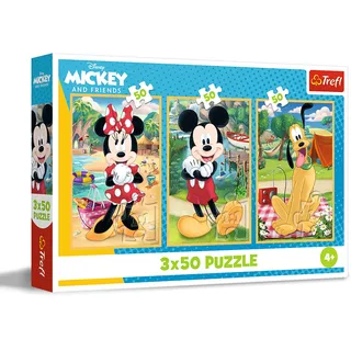 Trefl Puzzle Trefl - Puzzle 3x50 Teile, 3-in-1: Mäuse im Urlaub, Mickey Mouse, 4+ | Set mit 3 Puzzles, fördert Konzentration und Beobachtungsgabe, hohe Qualität, Märchenfiguren