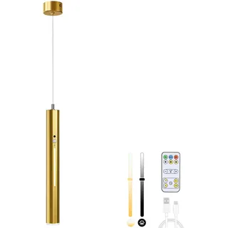 Lightsjoy Hängelampe mit Batterie 5000 mAh Akku Pendelleuchte mit Fernbedienung LED Hängeleuchte Ohne Strom Dimmbar Golden Lampen Hängend mit Bewegungsmelder für Küchenlampe Schlafzimmer Wohnzimmer