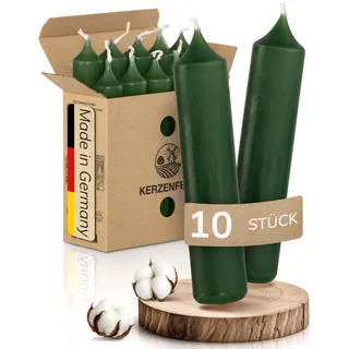 Kerzenfeld® Kurze Stabkerzen Grün, 2-fach getaucht, 10cm x 2,2cm | Made in Germany, Bunte Kleine Kerzen - Ohne Tropfen & Rußen - RAL-Zertifizierte Tafelkerzen, Tischdeko für Zuhause oder Event