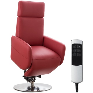 Cavadore TV-Sessel Cobra mit 2 E-Motoren und Aufstehhilfe / Elektrisch verstellbarer Fernsehsessel mit Fernbedienung / Relaxfunktion, Liegefunktion / bis 130 kg / S: 71 x 108 x 82 / Echtleder Rot