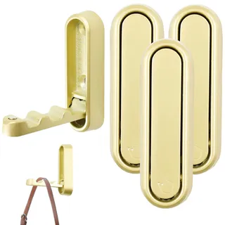 Fosoloni 4 Stück Kleiderhaken Klappbar, Garderobenhaken Klappbar aus Zinklegierung, faltbare wandhaken für Bad Küche, kleiderhaken gold für Wand hängenden Mantel, Tasche