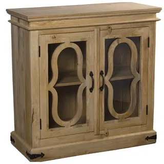 DRW Eingangsschrank mit 2 Türen aus Holz und Glas in Natur 90 x 40 x 90 cm, bunt, Grande