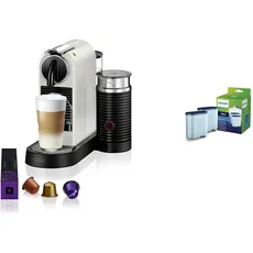 NESPRESSO De'Longhi Citiz EN267.WAE Kaffeekapselmaschine mit Milchaufschäumer & Philips AquaClean Kalk- und Wasserfilter für Espressomaschine, Kein Entkalken bis 5000 Tassen, Doppelpack