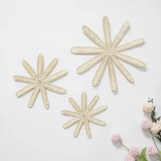 Ibenzoa® Handgeflochtenes Wandregal aus natürlichem Schilfrohr – offener Riedkorb zum Aufhängen, wetterfest für Innen & Außen, inkl. Schrauben und Dübel - Beige