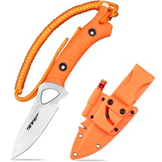 TONIFE Explorer Feststehendes Messer mit Scheide 8Cr14MoV Klinge Multifunktionales Überlebensmesser, Glasfaserverstärkter Nylongriff für Outdoor EDC Messer (Orange+Satin)