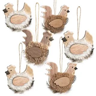 Osteranhänger Hahn & Henne, 6 Stück: Hühner zum Aufhängen, Fensterdeko Hängend, Osterdekoration Holz, Huhn-Anhänger, Deko Osterstrauch & Fenster, Osterdeko Frühling & Ostern, Holzanhänger, 9,5 x 9 cm
