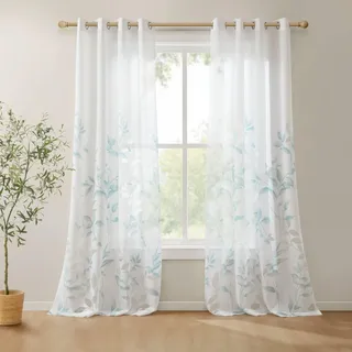 Madison Park Cecily Halbtransparenter einzelner Fenstervorhang, Ausbrenner, botanischer Druck, einfach aufzuhängen, passend für Stangen mit einem Durchmesser von bis zu 3,2 cm, 127 x 213,4 cm, Blätter