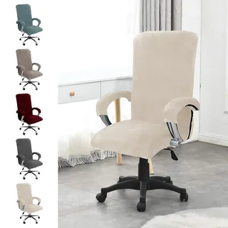 YushengTai Samt Bürostuhl Bezug, Stuhlhussen mit Armlehne, Sitzbezug Bürostuhl, Hohe Lehne Sitzbezug, Gaming Stuhl Bezug, Hussen für Stühle mit Armlehnen, Abnehmbare, Elastische (Beige, XL)