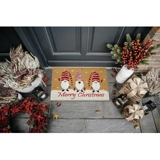 HANSE HOME Kokos Gnomes Merry Christmas, Türmatte", braun (kokos), B:40cm H:15mm L:70cm, Kokos, Teppiche, Fußmatte, Schmutzfangmatte, Rutschfest, Outdoor, Weihnachten, Kokosmatte, Zwerg