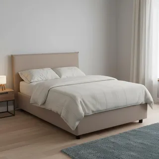 Talamo Italia - Doppelbett Asmara, Bettkasten mit Stoffbezug, 100 % Made in Italy, Öffnung vorne, inklusive Matratze 120 x 190 cm, taubengrau