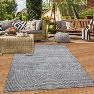 Moderner Outdoor Teppich wetterfest Terrasse Balkon Boho-Style hochwertig pflegeleicht Anthrazit Größe - 200 x 280 cm - Dunkelgrau