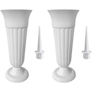 Baoblaze 2 Stücke Grabvase mit Erdspieß und Sockel, Friedhofsvase Kunststoff, Friedhofsvase mit Sockel Grabschmuck, Grabvasen Friedhof Frostsicher Blumenvase für Grabsteine Blumenarrangements, Weiß
