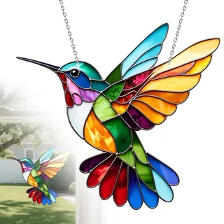 JWTRSVTY Kolibri-Sonnenfänger, Acryl Kolibri Sonnenfänger mit Kette, Hängende Fensterdeko Vogel Buntglas Deko, Kolibri Lichtfänger Fenster, Modern Kreative Wohnaccessoires,für Fenster,Terrassen,Gärten