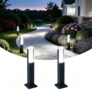 ZTWLEED 2er LED Wegeleuchten Außen,6W 60CM Gartenleuchten mit Strom | Kaltweiß 6000K,IP65 Wasserdicht Gartenbeleuchtung Pollerleuchte Außen für Rasen Terrasse Weg Garage,Schwarz 110-240V