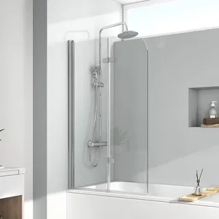 EMKE 100x140cm Duschtrennwand für Badewanne Duschwand für Badewanne Faltbar Faltwand Duschabtrennung Badewannenaufsatz 2 teilig 6 mm Verstärktes Glas Duschwand Badewanne Badewannenfaltwand