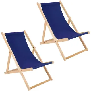 Liegestuhl 2er Set blau klappbar aus Holz - Klappstuhl Klappliege Sonnenstuhl Strandstuhl Holzklappstuhl Sonnenstuhl Gartenliege - Blau