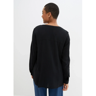 Tunika BONPRIX "Tunikabluse aus softer Viskose", Damen, Gr. 50, schwarz, Obermaterial: 100% Viskose, regular fit, Tuniken Tunika, Casual Stil, Regular Fit, mit Rundsaum, mit Knopfleiste, Topseller