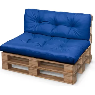 Palettenkissen Set 120x80 cm Kornblumenblau – Wasserdichte Sitz- & Rückenkissen für Europaletten – Outdoor Kissen UV-beständig - Blau