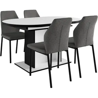 otto home Essgruppe OTTO HOME "Basel, Tischgruppe mit 4 Stühlen, Esstisch ausziehbar 140 - 180 cm", grau (weiß, anthrazit,), Webstoff, Auszugsplatte, Sitzmöbel-Sets, Essgruppe, BESTSELLER, Sitzgruppe, Tisch, Stühle, ovale Tischplatte, Säulentisch