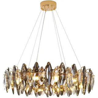 CRABOT LED Abnehmbare E14 Glühbirne Wohnzimmerlampe Vintage Küchenlampen Hängelampe Lampe Schlafzimmer Modern Gold Pendelleuchte Industriel Deckenleuchte Kronleuchter Kristall, 9-Flammig(Runden)