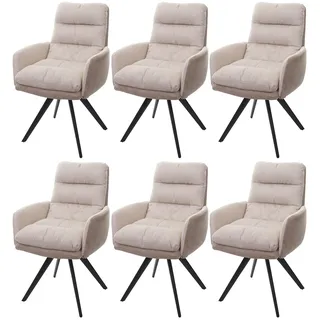 Mendler 6er-Set Esszimmerstuhl HWC-G66, Küchenstuhl Stuhl, drehbar Auto-Position Stoff MVG ~ creme, mit Armlehne