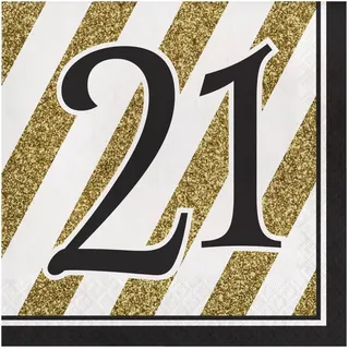 Creative Converting Black and Gold Number 21 Paper Luncheon Napkins,13"-16 Pcs, 6 1/2 in